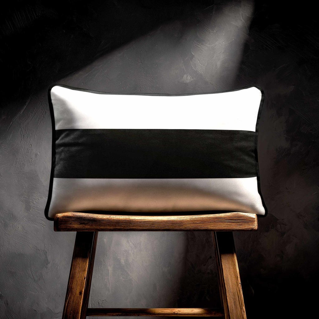 1 Stripe Horizontal | Sustainable Velvet Rectangle Cushion - Charcoal 50 x 30 cm by Izabela Peters