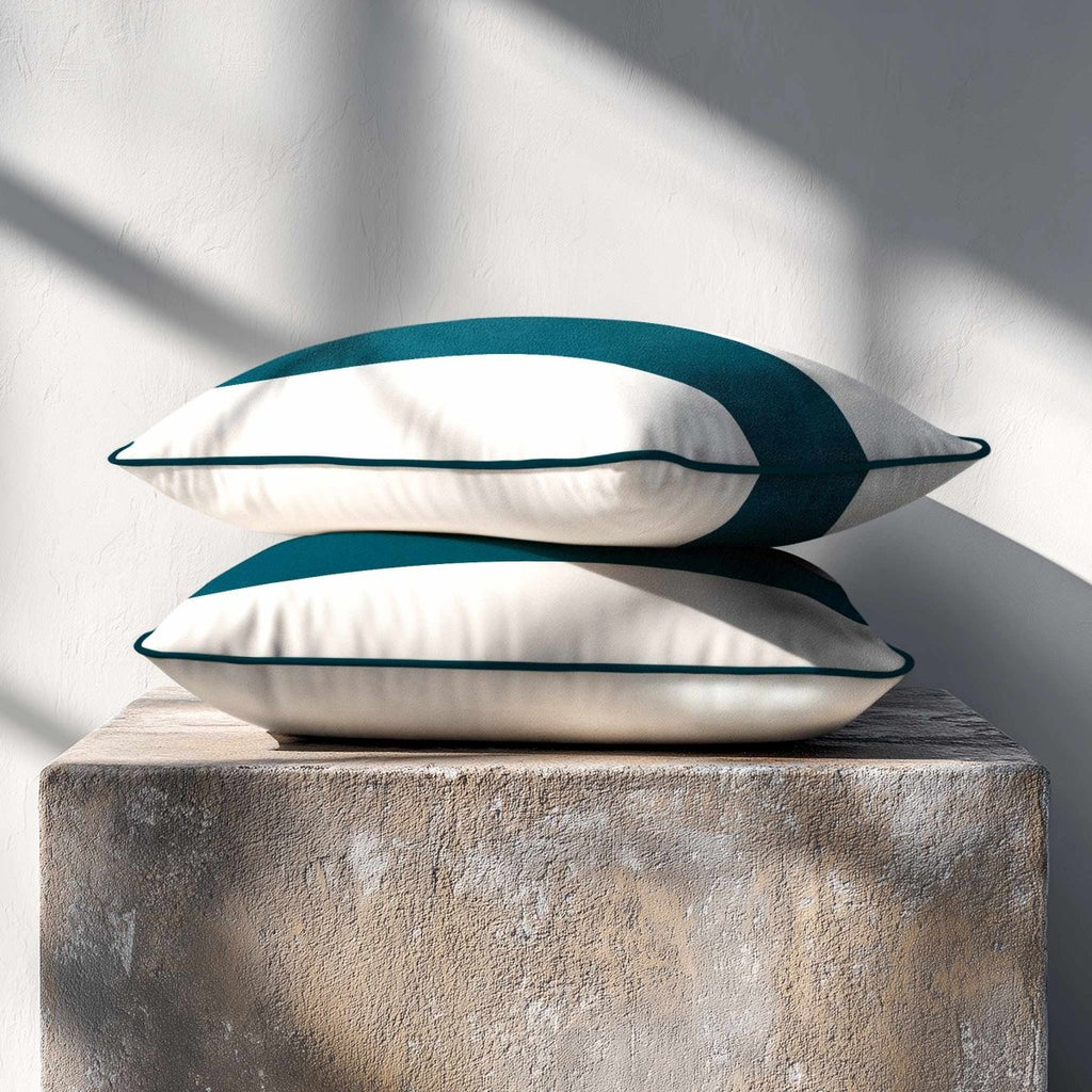 1 Stripe Horizontal | Sustainable Velvet Rectangle Cushion - Teal 50 x 30 cm by Izabela Peters