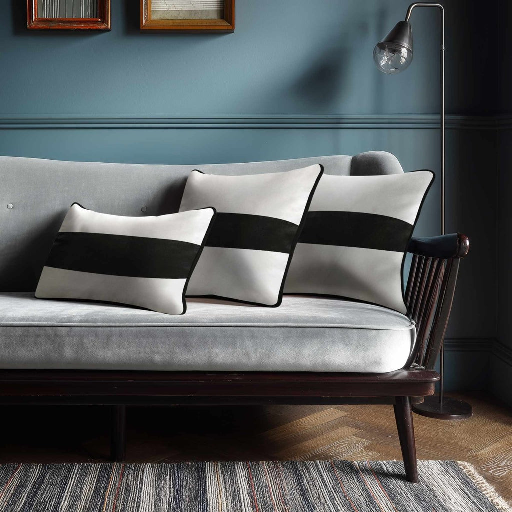 1 Stripe Horizontal | Sustainable Velvet Rectangle Cushion - Charcoal 50 x 30 cm by Izabela Peters