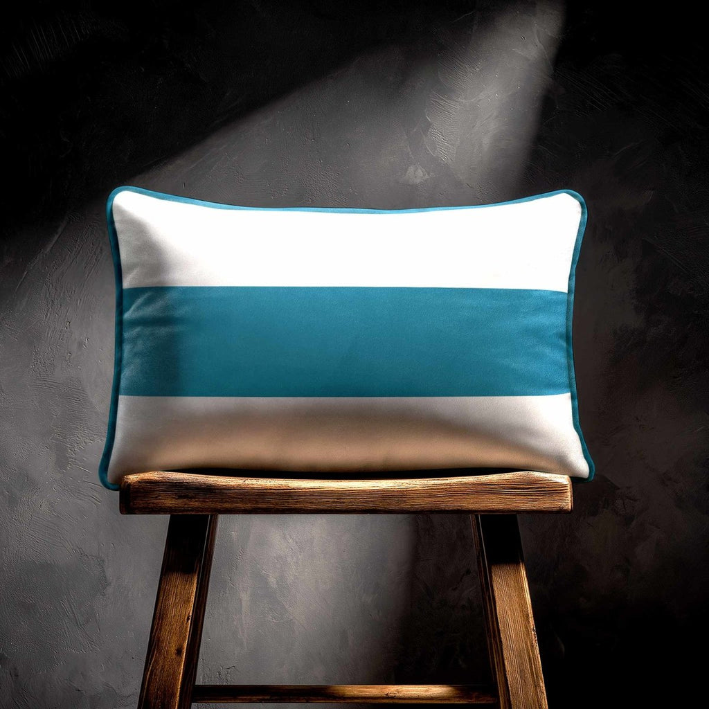 1 Stripe Horizontal | Sustainable Velvet Rectangle Cushion - Prussian Blue 50 x 30 cm by Izabela Peters