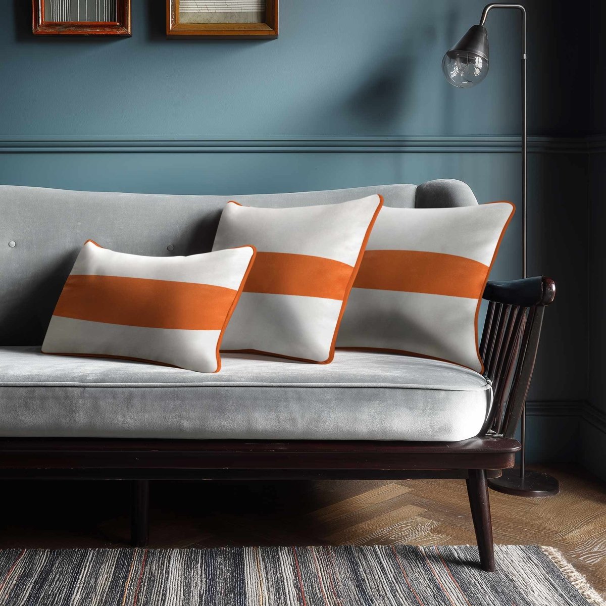 1 Stripe Horizontal | Sustainable Velvet Rectangle Cushion - Burnt Ochre 50 x 30 cm by Izabela Peters