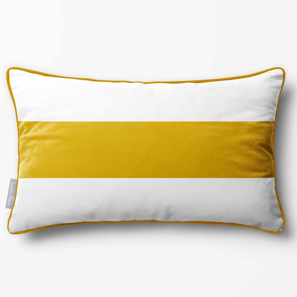 1 Stripe Horizontal | Sustainable Velvet Rectangle Cushion - Mustard Ochre 50 x 30 cm by Izabela Peters