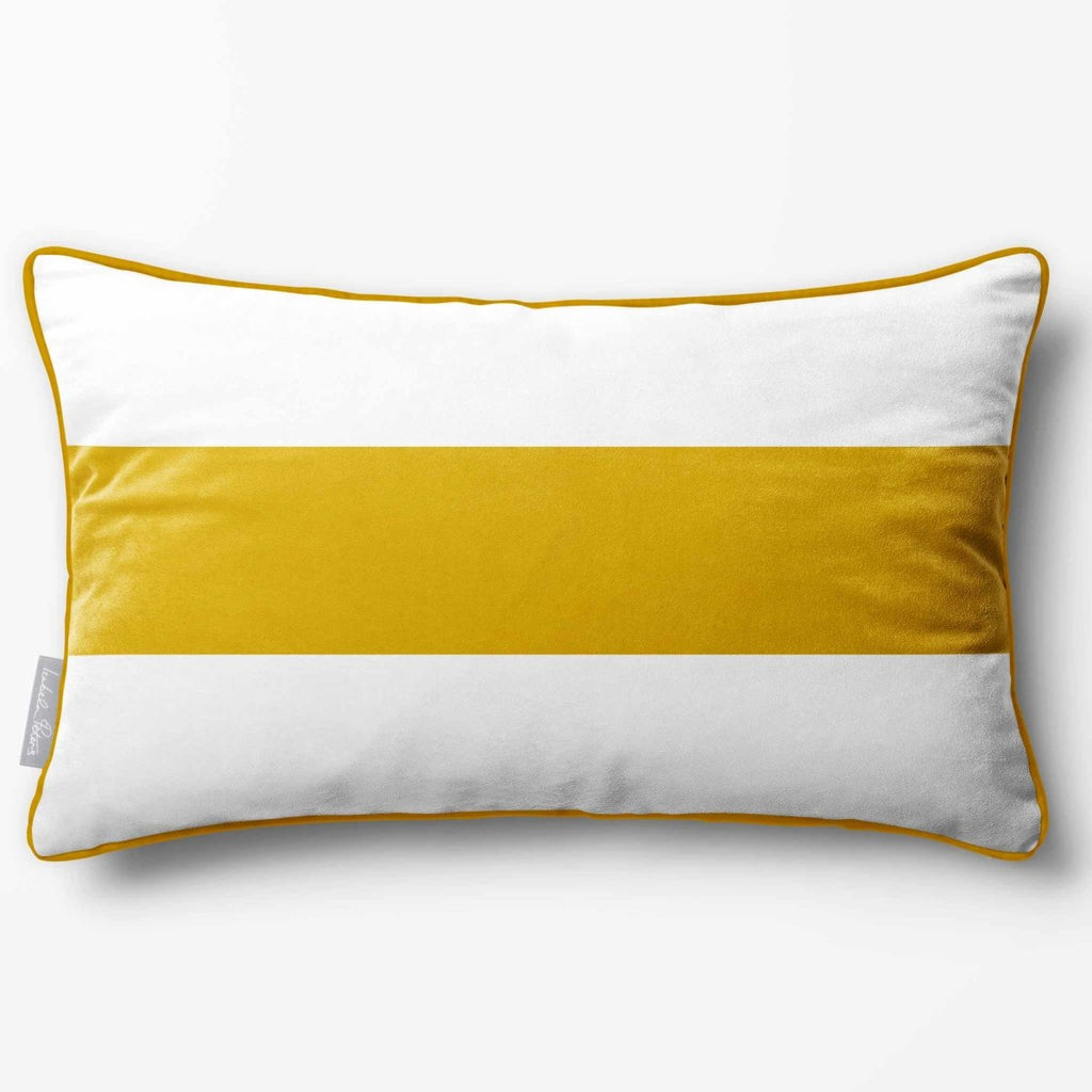 1 Stripe Horizontal | Sustainable Velvet Rectangle Cushion - Mustard Ochre 50 x 30 cm by Izabela Peters
