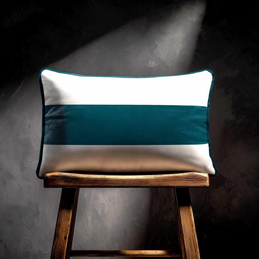 1 Stripe Horizontal | Sustainable Velvet Rectangle Cushion - Teal 50 x 30 cm by Izabela Peters