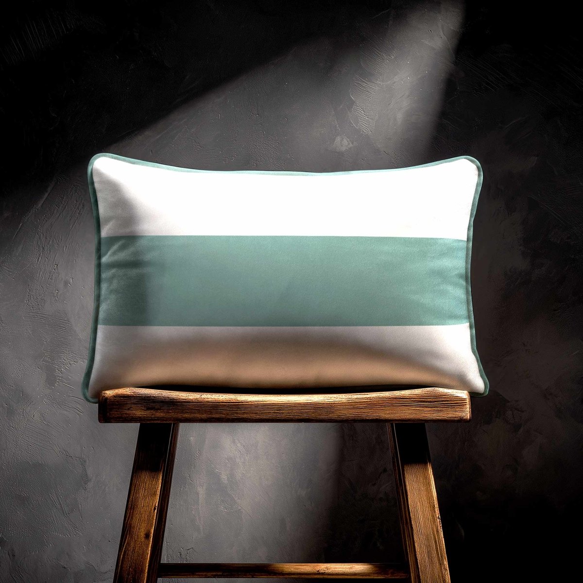 1 Stripe Horizontal | Sustainable Velvet Rectangle Cushion - Blue Surf 50 x 30 cm by Izabela Peters