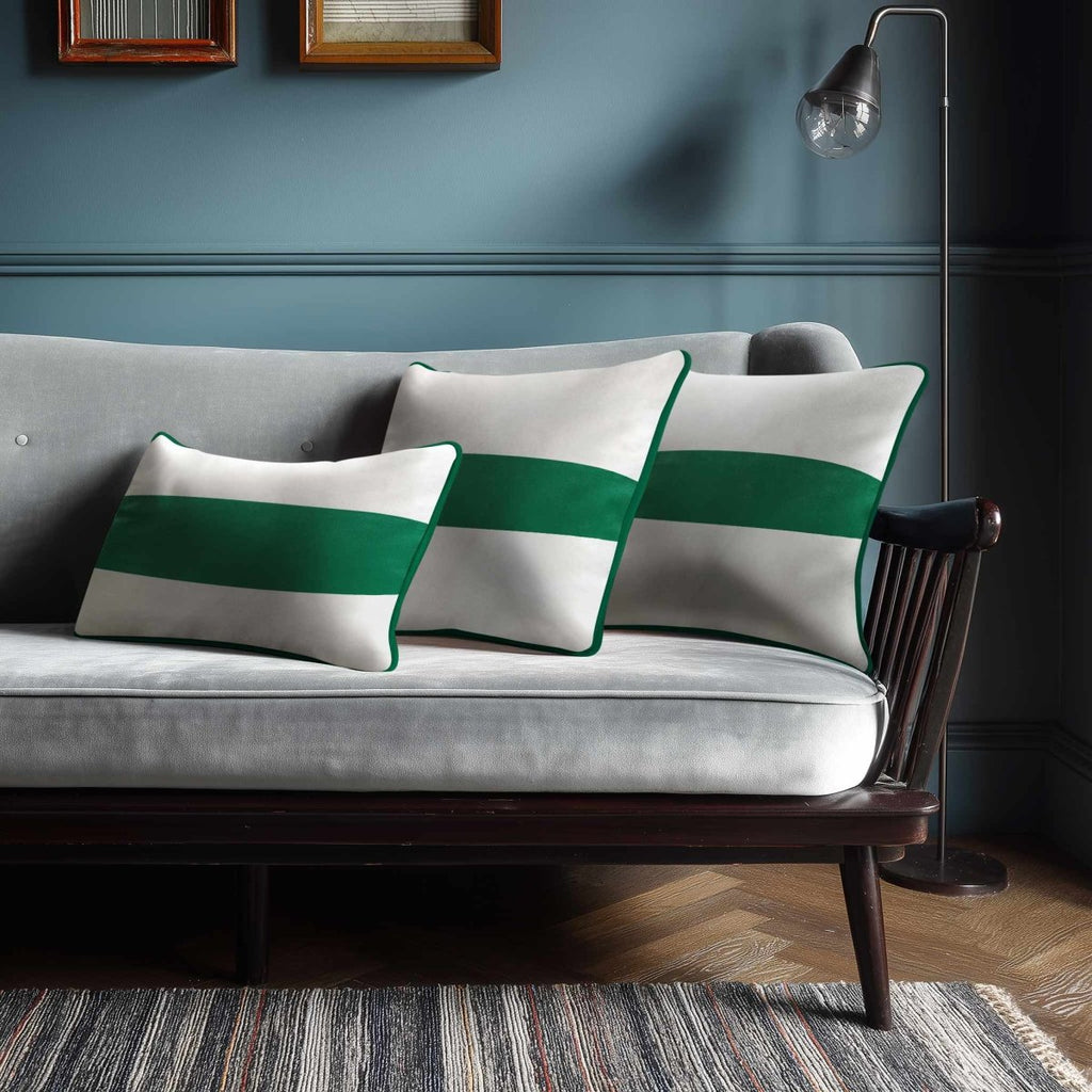 1 Stripe Horizontal | Sustainable Velvet Rectangle Cushion - Emerald Green 50 x 30 cm by Izabela Peters