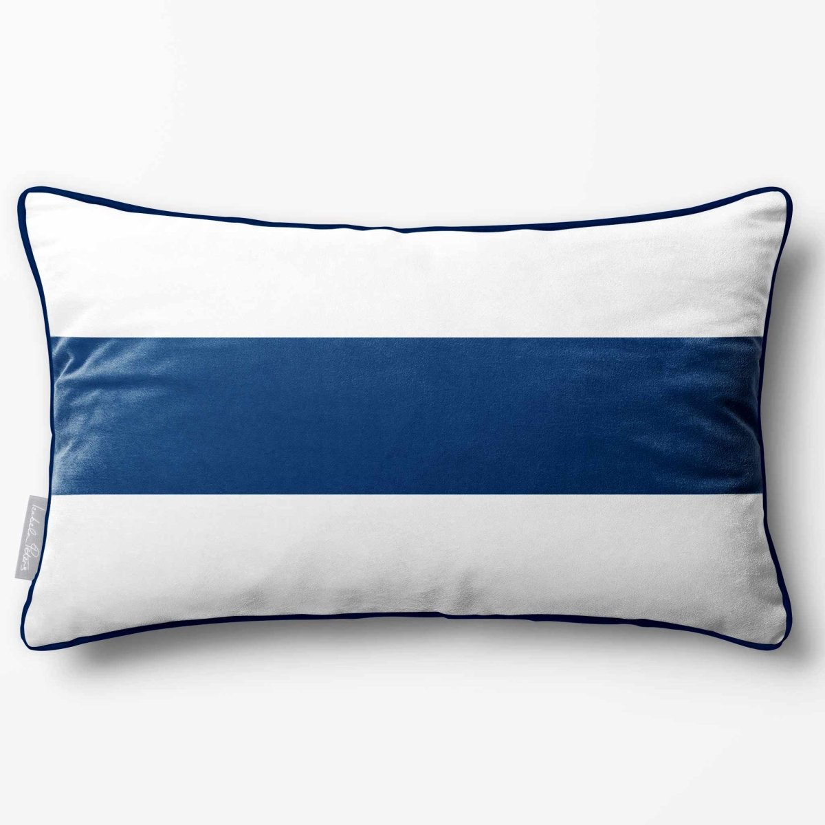 1 Stripe Horizontal | Sustainable Velvet Rectangle Cushion - Estate Blue 50 x 30 cm by Izabela Peters