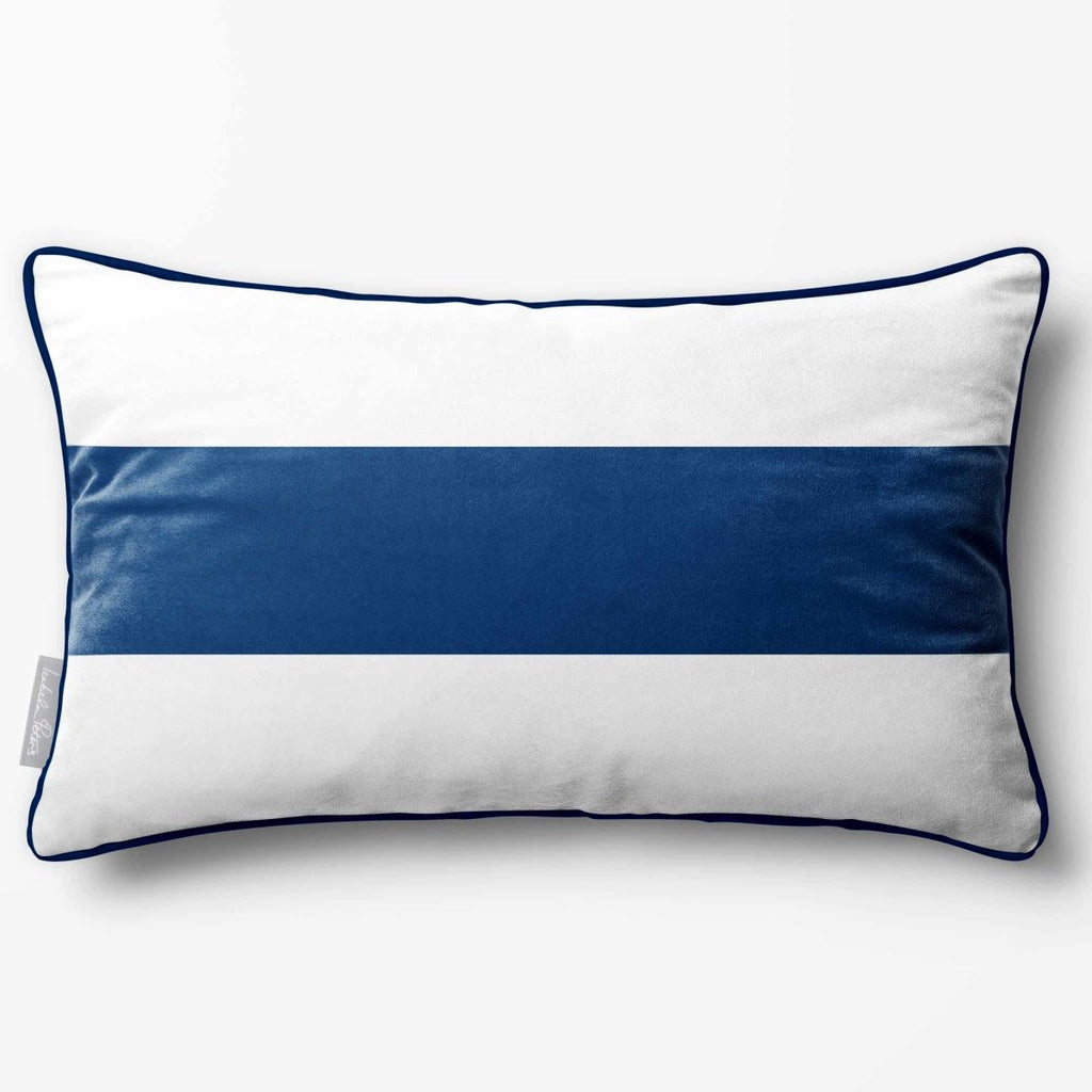 1 Stripe Horizontal | Sustainable Velvet Rectangle Cushion - Estate Blue 50 x 30 cm by Izabela Peters