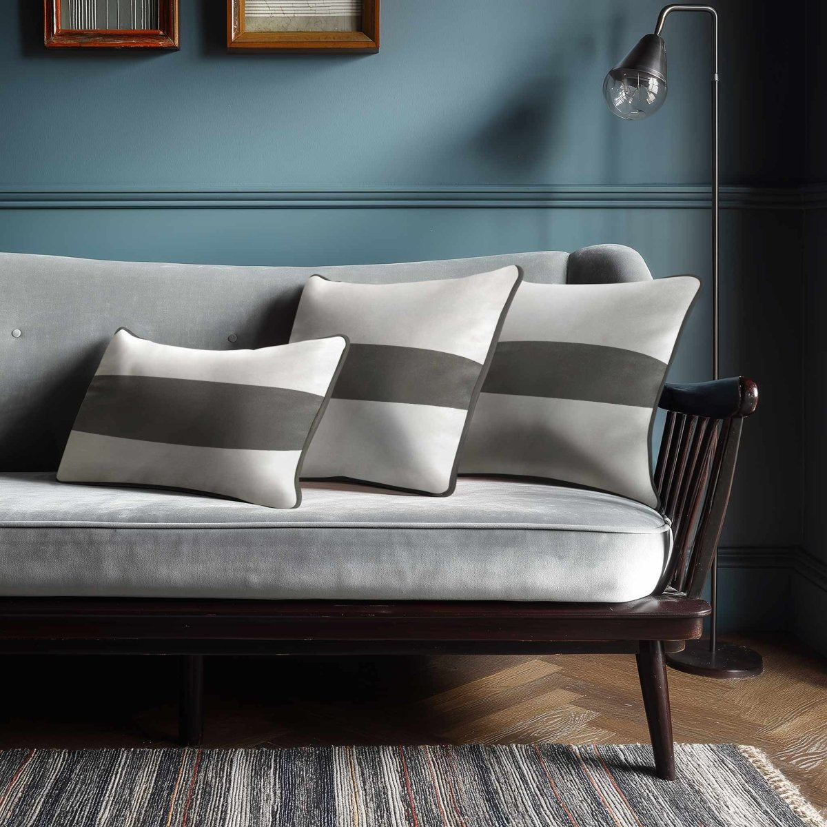 1 Stripe Horizontal | Sustainable Velvet Rectangle Cushion - Beluga 50 x 30 cm by Izabela Peters