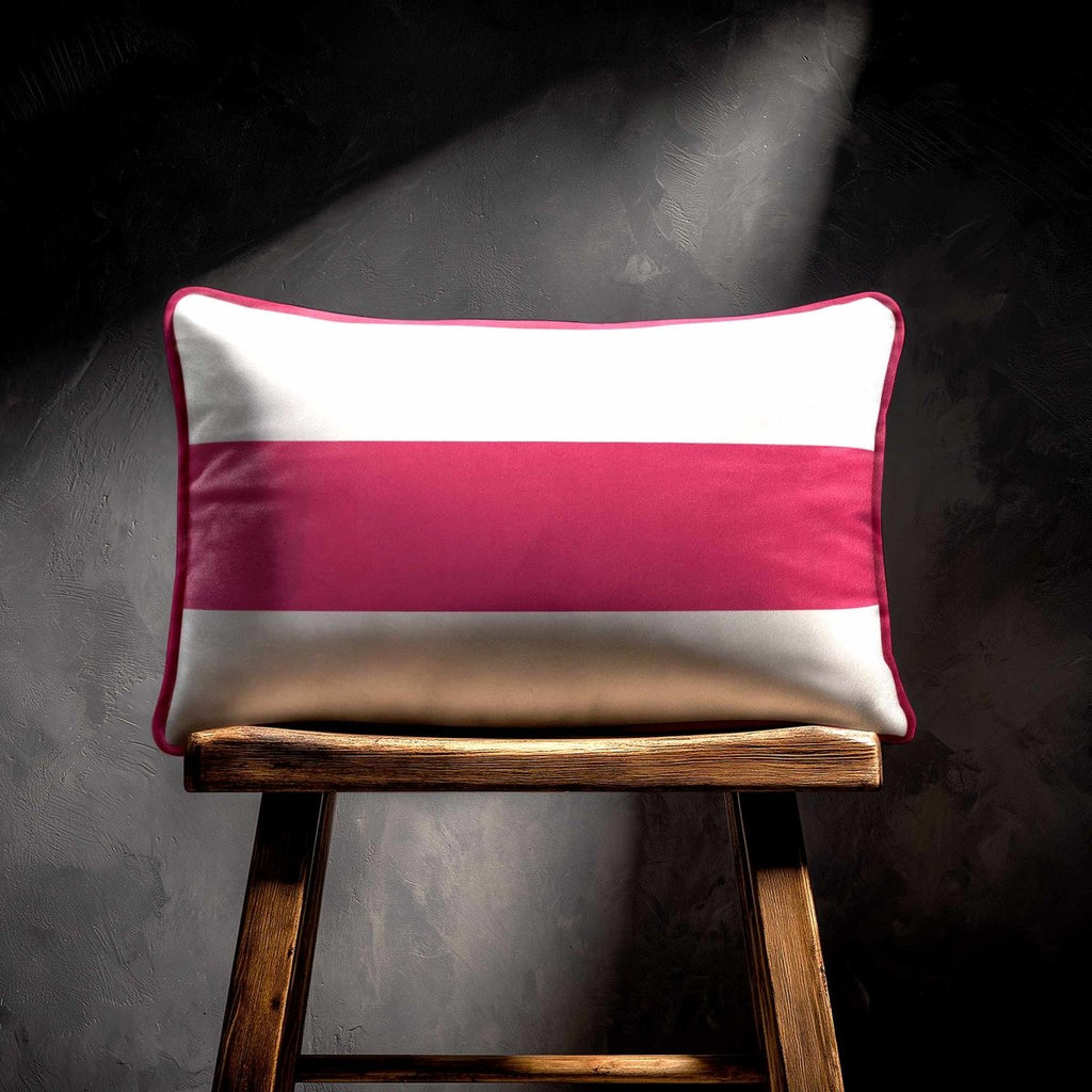 1 Stripe Horizontal | Sustainable Velvet Rectangle Cushion - Hot Pink 50 x 30 cm by Izabela Peters