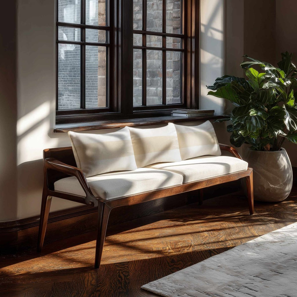 1 Stripe Horizontal | Sustainable Velvet Rectangle Cushion - Ivory Cream 50 x 30 cm by Izabela Peters