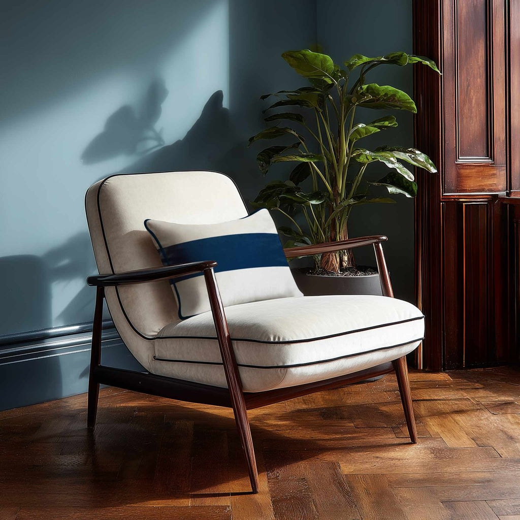 1 Stripe Horizontal | Sustainable Velvet Rectangle Cushion - Estate Blue 50 x 30 cm by Izabela Peters