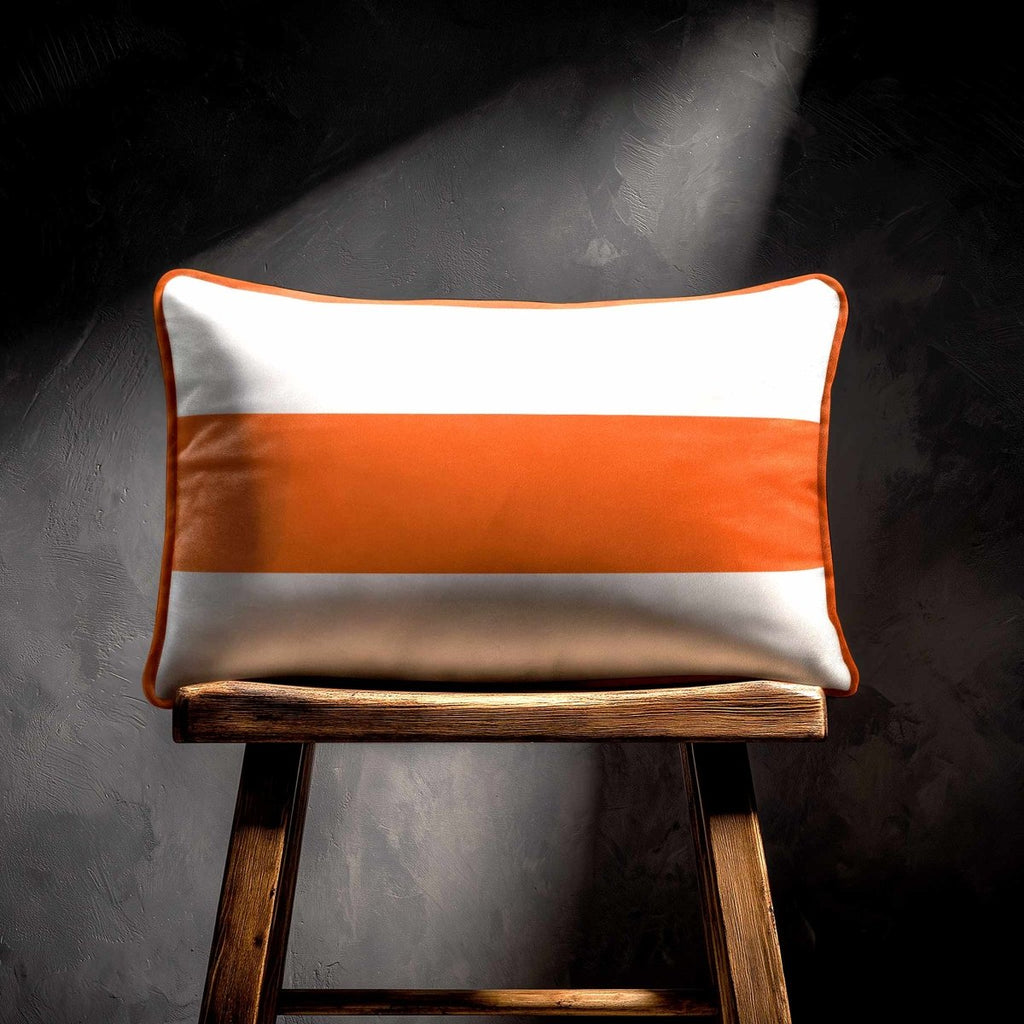 1 Stripe Horizontal | Sustainable Velvet Rectangle Cushion - Burnt Ochre 50 x 30 cm by Izabela Peters