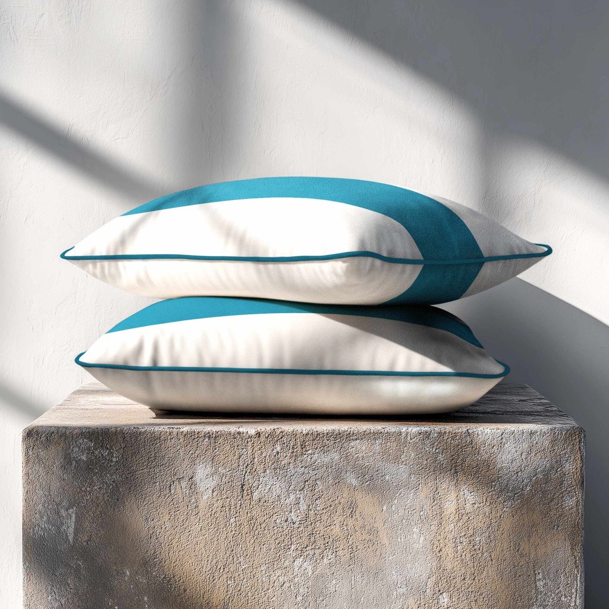 1 Stripe Horizontal | Sustainable Velvet Rectangle Cushion - Prussian Blue 50 x 30 cm by Izabela Peters