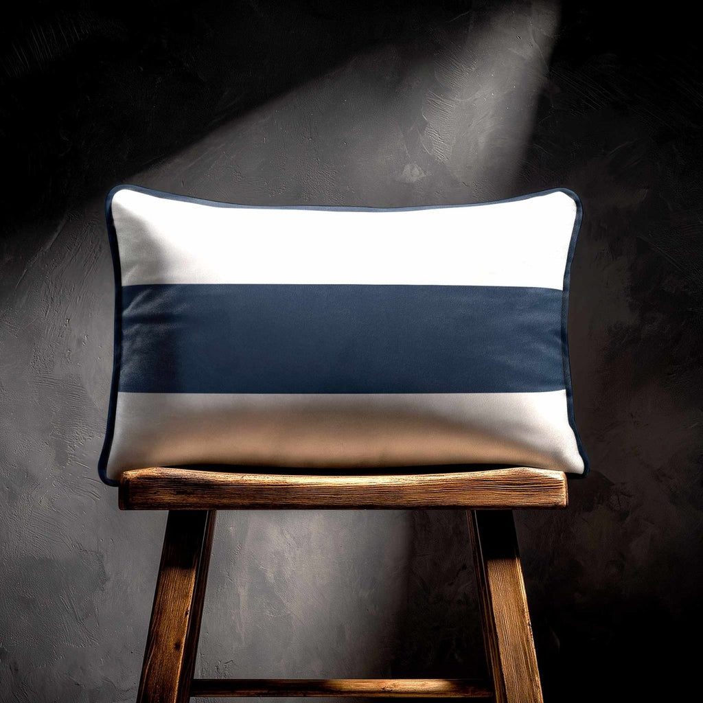 1 Stripe Horizontal | Sustainable Velvet Rectangle Cushion - Petrol Blue 50 x 30 cm by Izabela Peters