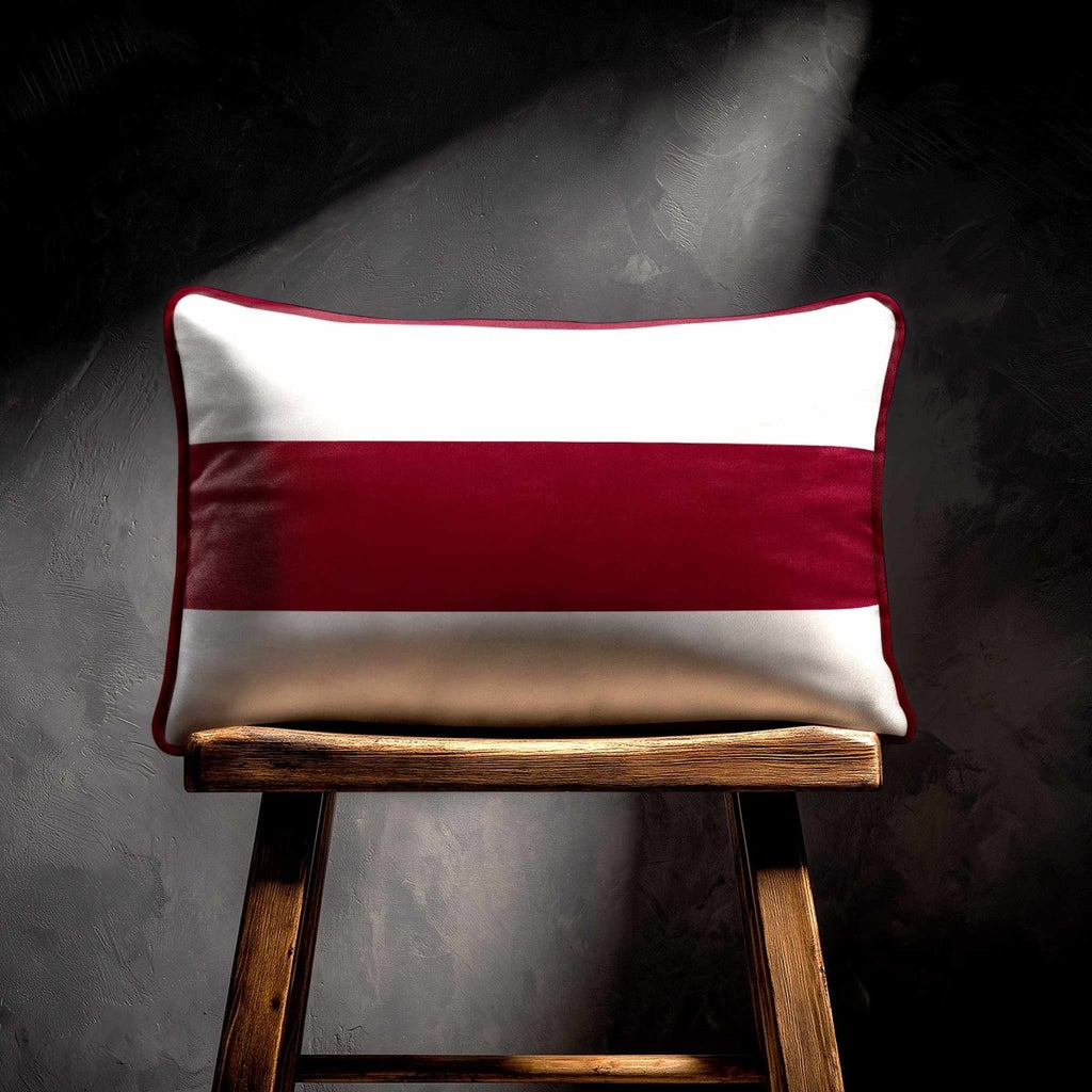 1 Stripe Horizontal | Sustainable Velvet Rectangle Cushion - Raspberry Red 50 x 30 cm by Izabela Peters