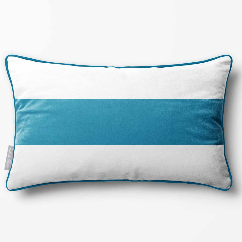 1 Stripe Horizontal | Sustainable Velvet Rectangle Cushion - Prussian Blue 50 x 30 cm by Izabela Peters