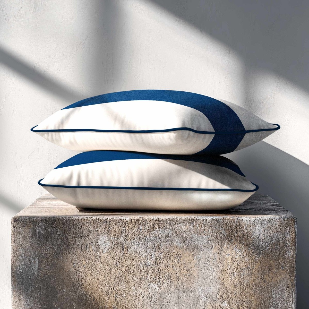 1 Stripe Horizontal | Sustainable Velvet Rectangle Cushion - Estate Blue 50 x 30 cm by Izabela Peters