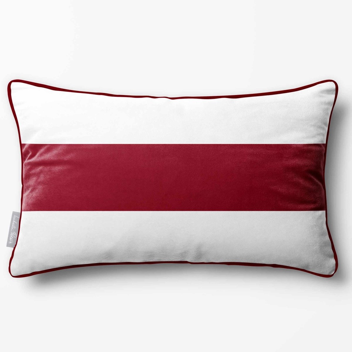 1 Stripe Horizontal | Sustainable Velvet Rectangle Cushion - Raspberry Red 50 x 30 cm by Izabela Peters