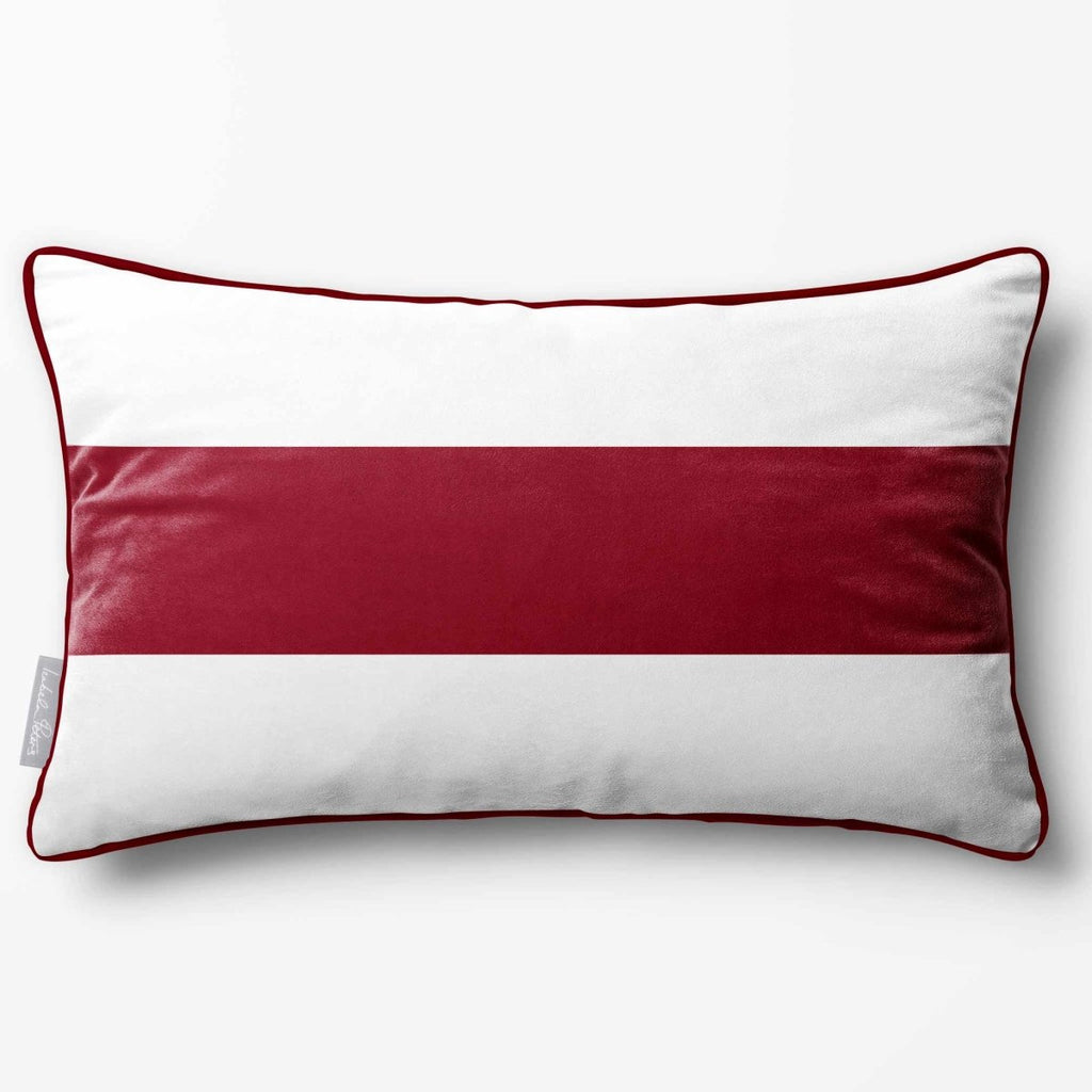 1 Stripe Horizontal | Sustainable Velvet Rectangle Cushion - Raspberry Red 50 x 30 cm by Izabela Peters
