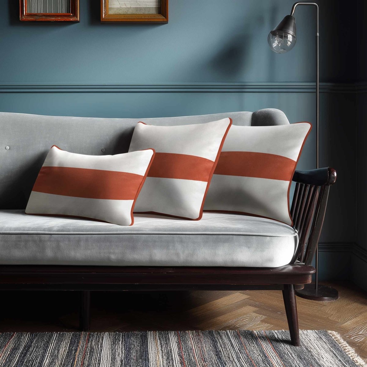 1 Stripe Horizontal | Sustainable Velvet Rectangle Cushion - Burnt Ochre 50 x 30 cm by Izabela Peters