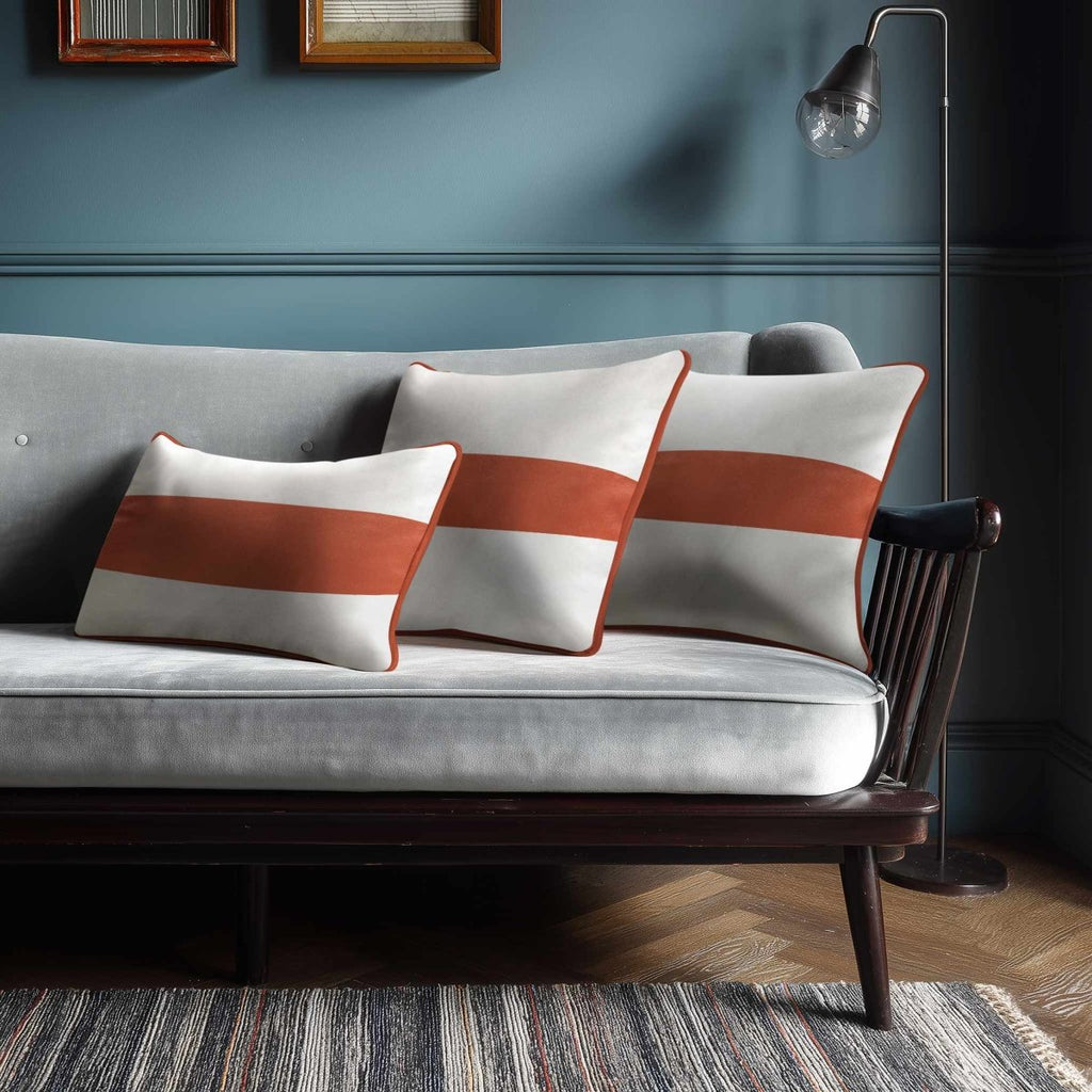 1 Stripe Horizontal | Sustainable Velvet Rectangle Cushion - Burnt Ochre 50 x 30 cm by Izabela Peters