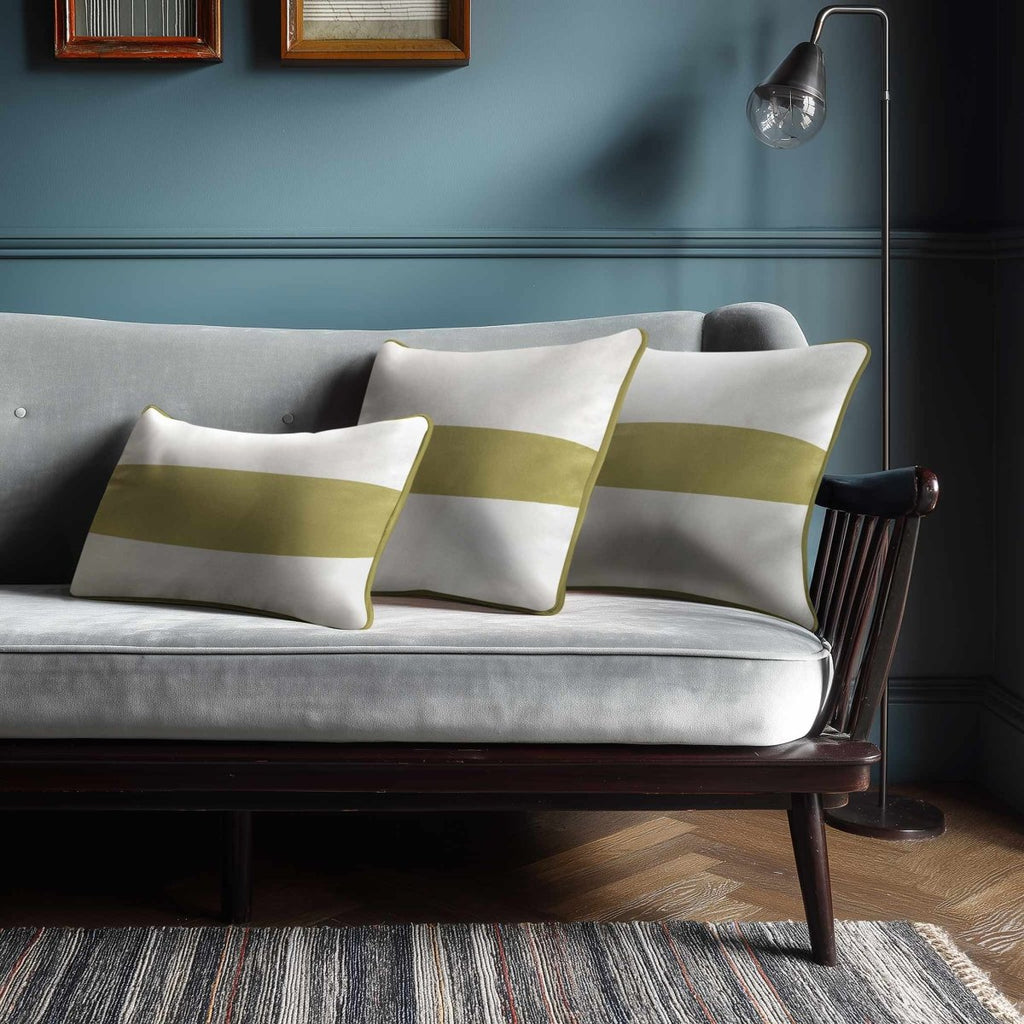 1 Stripe Horizontal | Sustainable Velvet Rectangle Cushion - Ivory Cream 50 x 30 cm by Izabela Peters