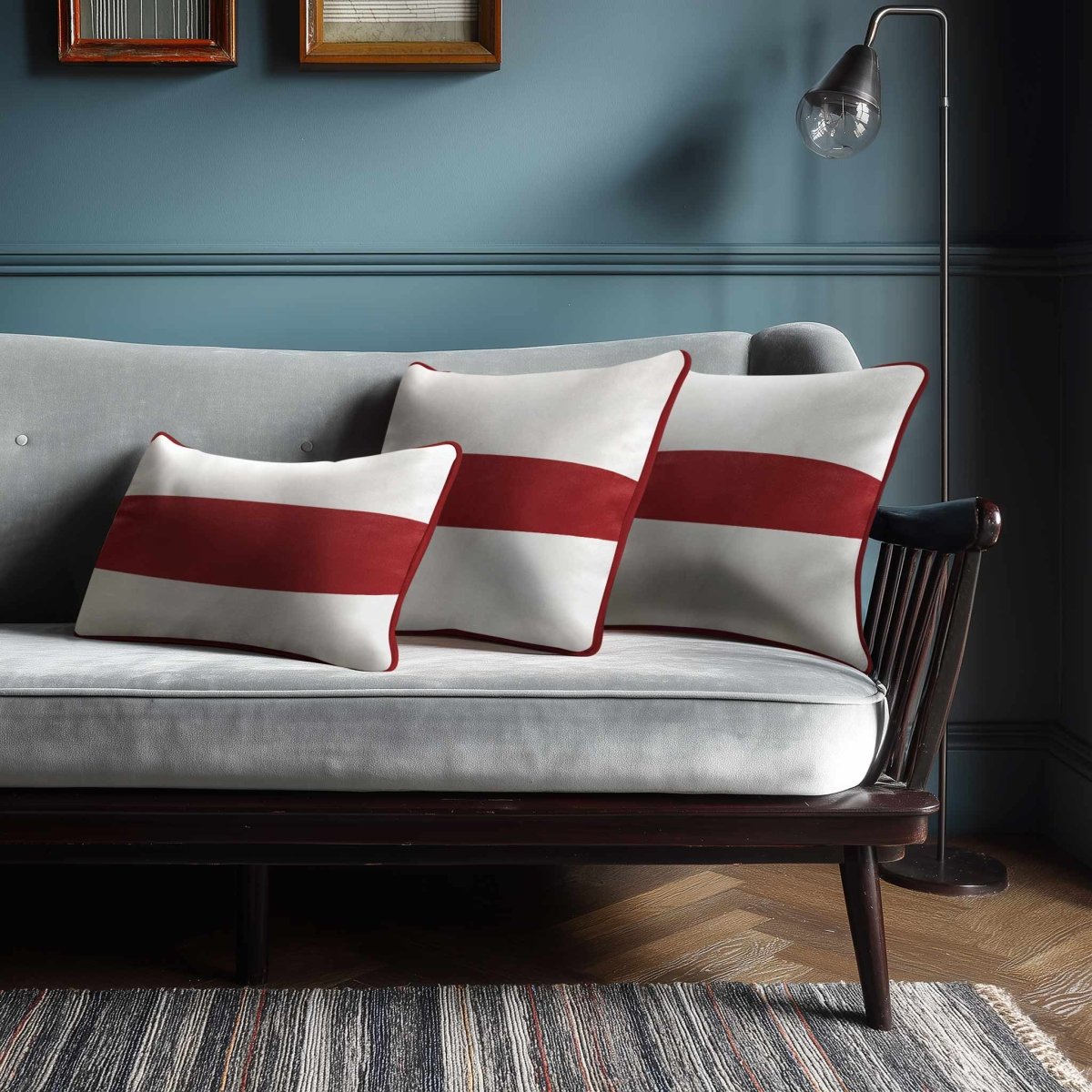 1 Stripe Horizontal | Sustainable Velvet Rectangle Cushion - Crimson Muse 50 x 30 cm by Izabela Peters