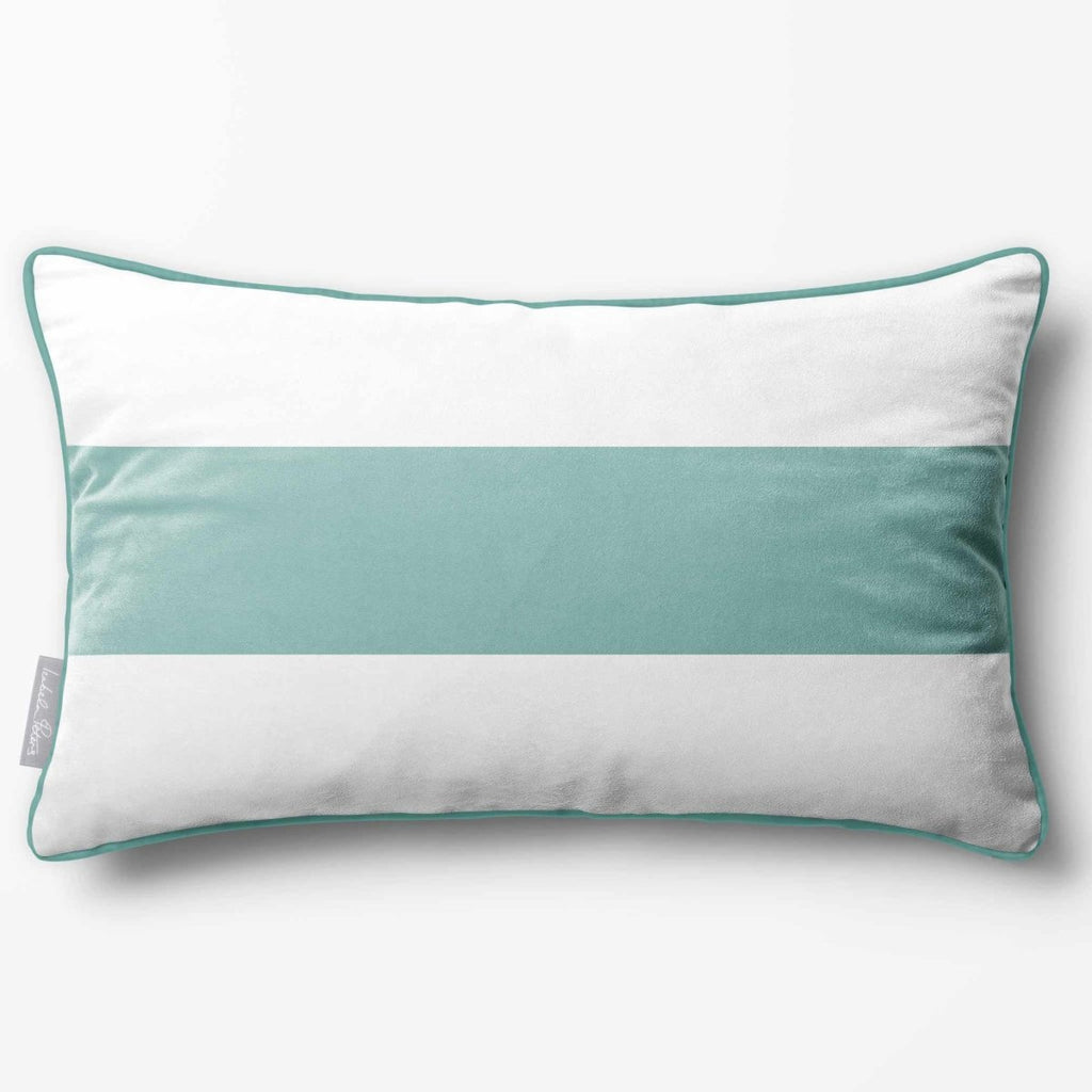 1 Stripe Horizontal | Sustainable Velvet Rectangle Cushion - Blue Surf 50 x 30 cm by Izabela Peters