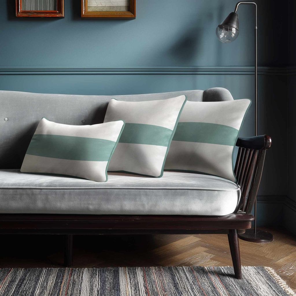 1 Stripe Horizontal | Sustainable Velvet Rectangle Cushion - Blue Surf 50 x 30 cm by Izabela Peters