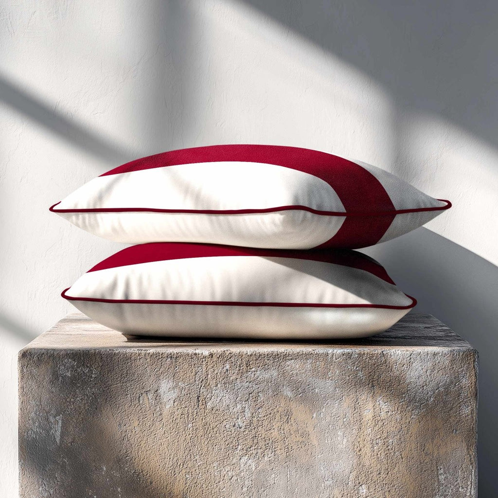 1 Stripe Horizontal | Sustainable Velvet Rectangle Cushion - Raspberry Red 50 x 30 cm by Izabela Peters
