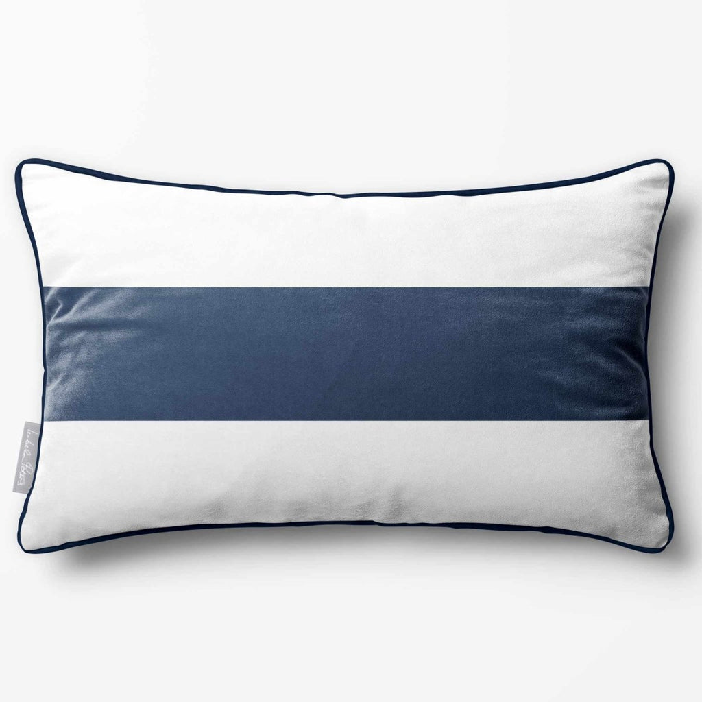 1 Stripe Horizontal | Sustainable Velvet Rectangle Cushion - Petrol Blue 50 x 30 cm by Izabela Peters