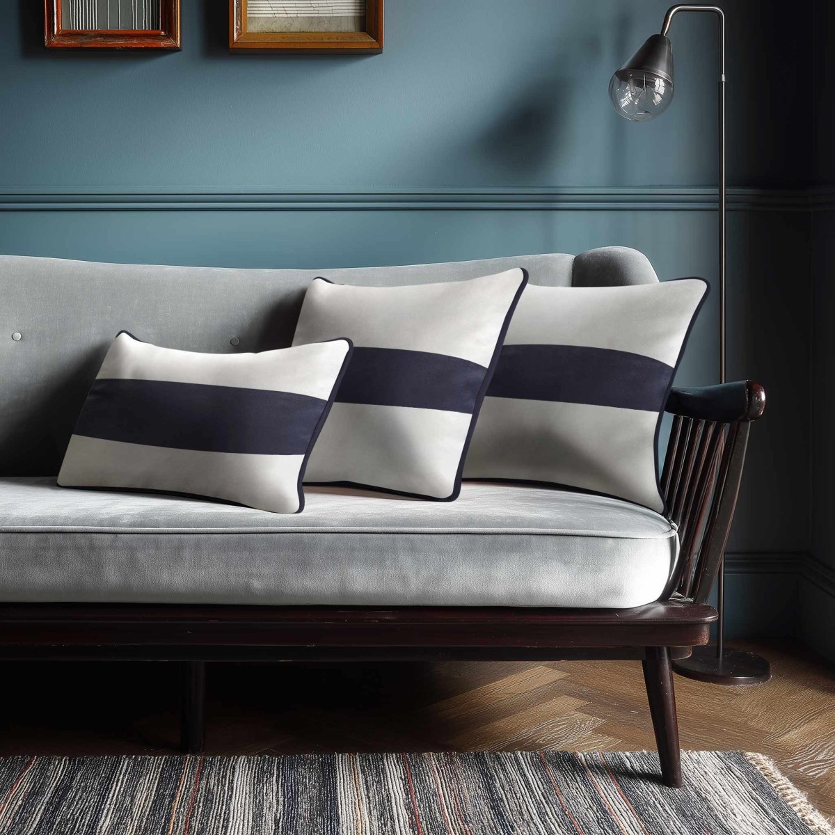 1 Stripe Horizontal | Sustainable Velvet Rectangle Cushion - Graphite 50 x 30 cm by Izabela Peters
