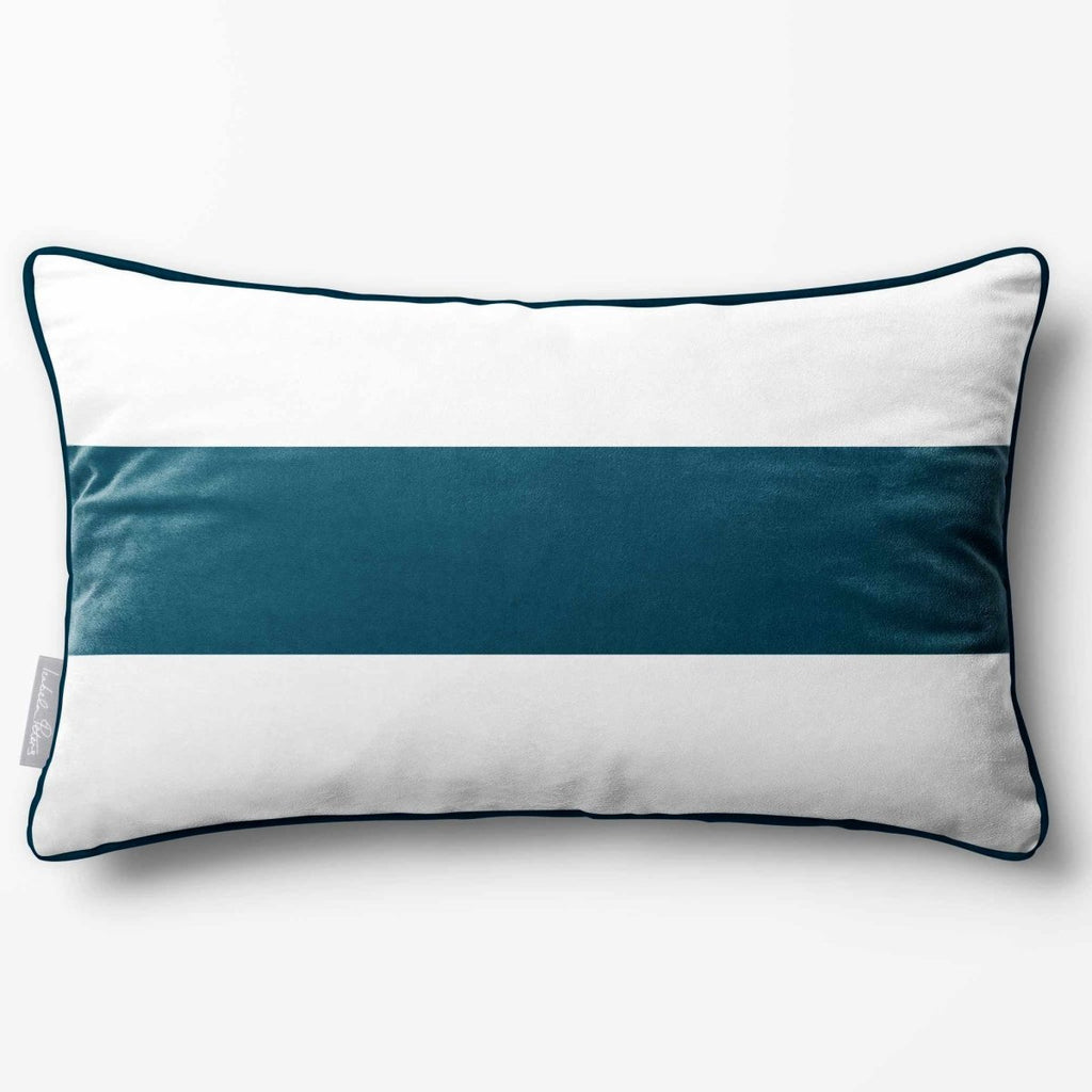 1 Stripe Horizontal | Sustainable Velvet Rectangle Cushion - Teal 50 x 30 cm by Izabela Peters