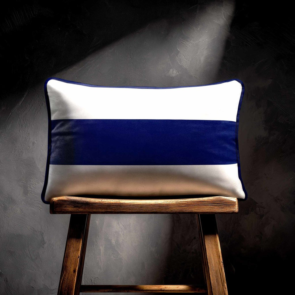 1 Stripe Horizontal | Sustainable Velvet Rectangle Cushion - Midnight 50 x 30 cm by Izabela Peters