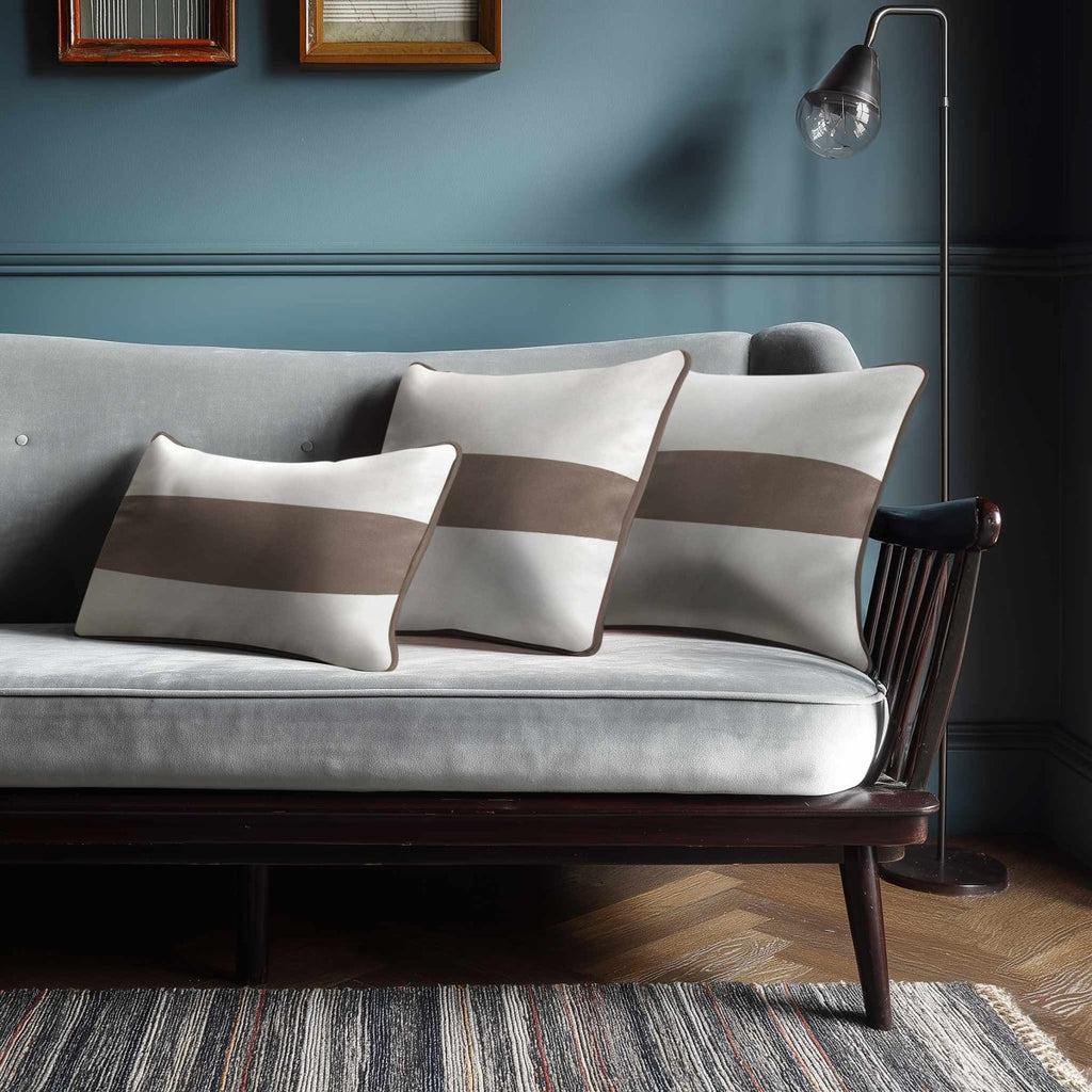 1 Stripe Horizontal | Sustainable Velvet Rectangle Cushion - Dovedale Stone 50 x 30 cm by Izabela Peters