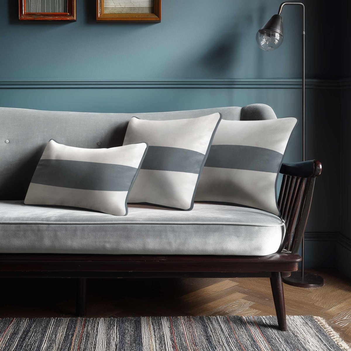 1 Stripe Horizontal | Sustainable Velvet Rectangle Cushion - Storm Grey 50 x 30 cm by Izabela Peters