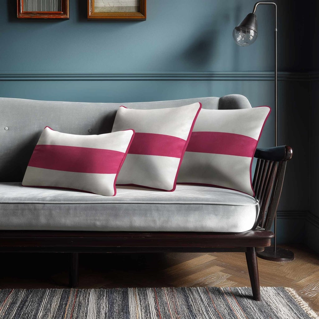 1 Stripe Horizontal | Sustainable Velvet Rectangle Cushion - Hot Pink 50 x 30 cm by Izabela Peters