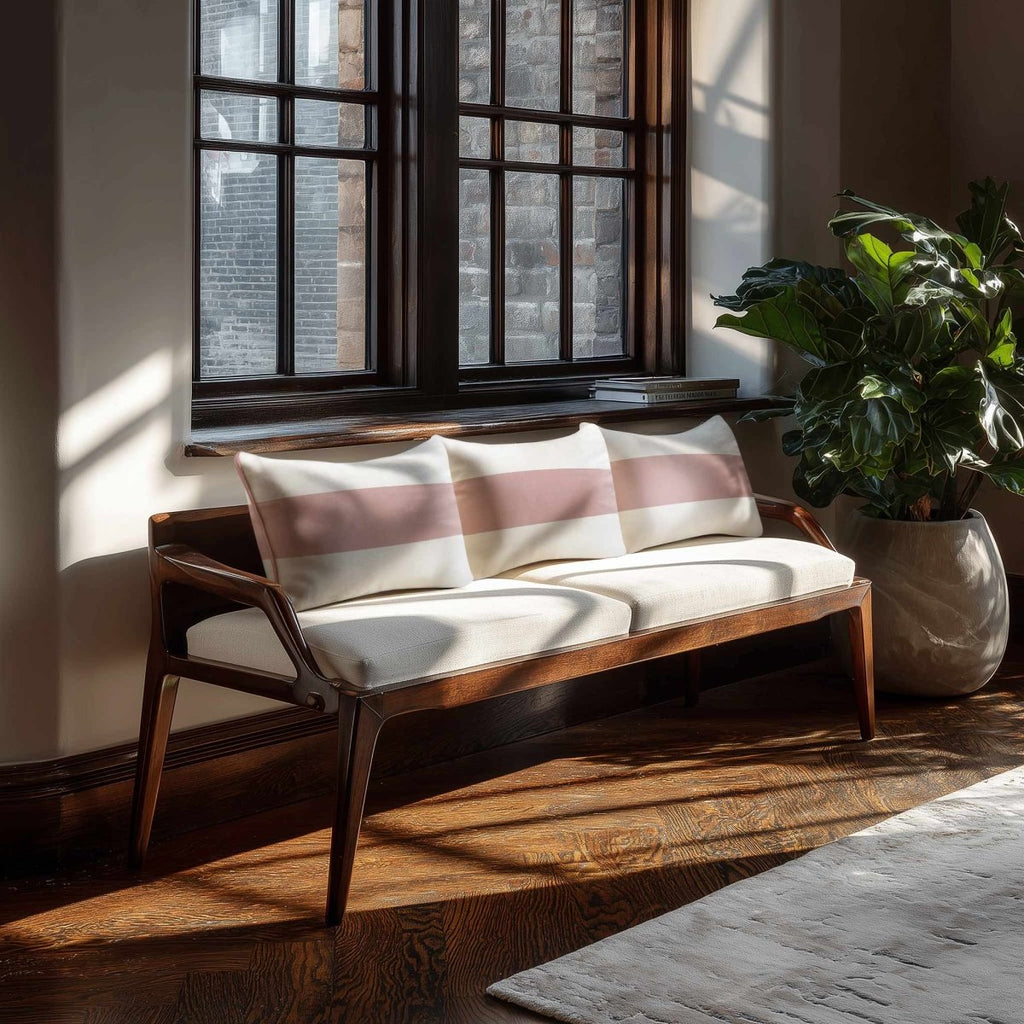 1 Stripe Horizontal | Sustainable Velvet Rectangle Cushion - Rosewater 50 x 30 cm by Izabela Peters