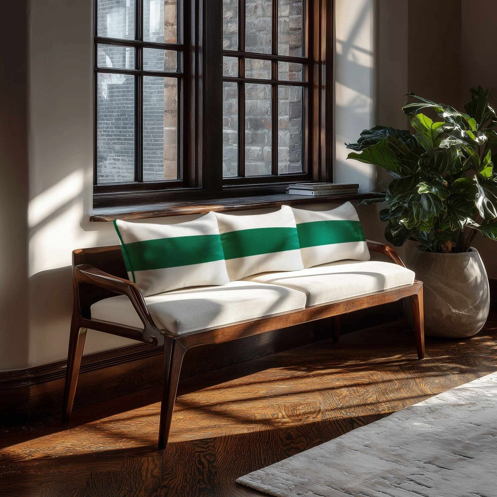 1 Stripe Horizontal | Sustainable Velvet Rectangle Cushion - Emerald Green 50 x 30 cm by Izabela Peters