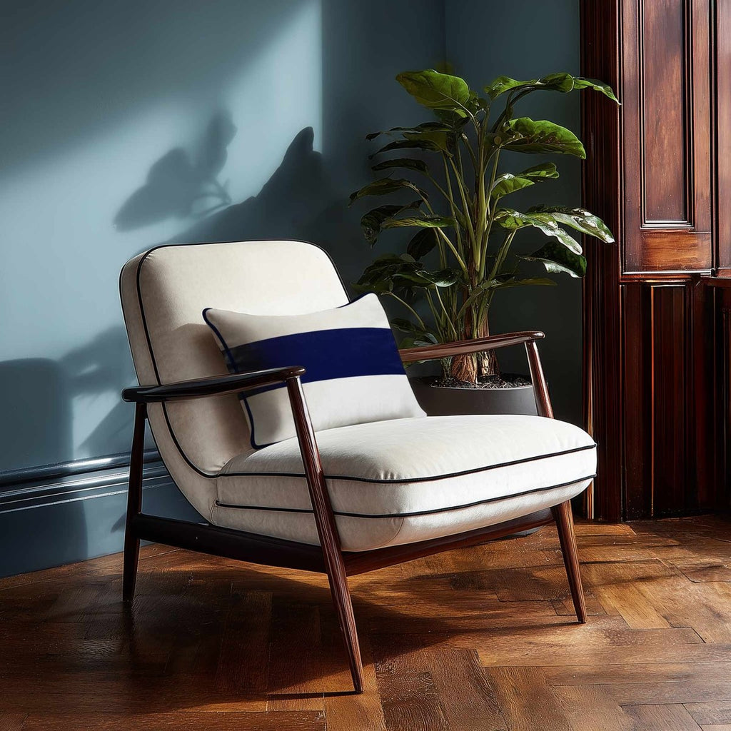 1 Stripe Horizontal | Sustainable Velvet Rectangle Cushion - Midnight 50 x 30 cm by Izabela Peters