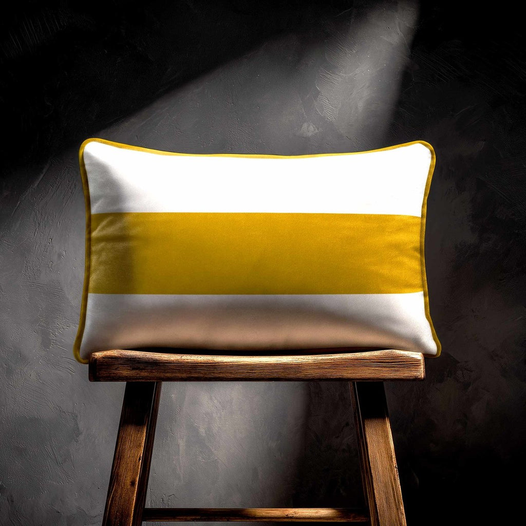 1 Stripe Horizontal | Sustainable Velvet Rectangle Cushion - Mustard Ochre 50 x 30 cm by Izabela Peters
