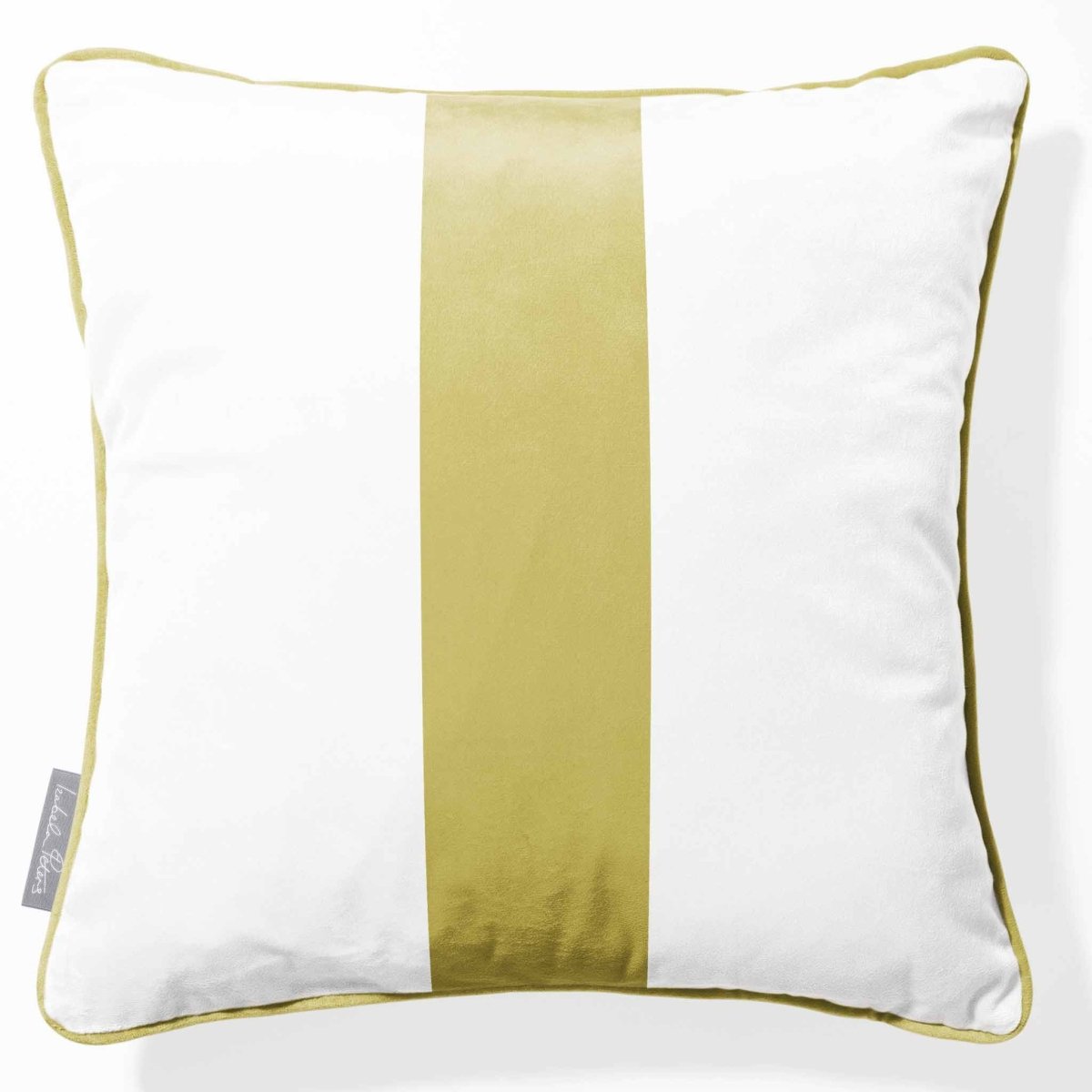 1 Stripe | Sustainable Velvet Cushion with Piping - Golden Lime 40 x 40 cm by Izabela Peters