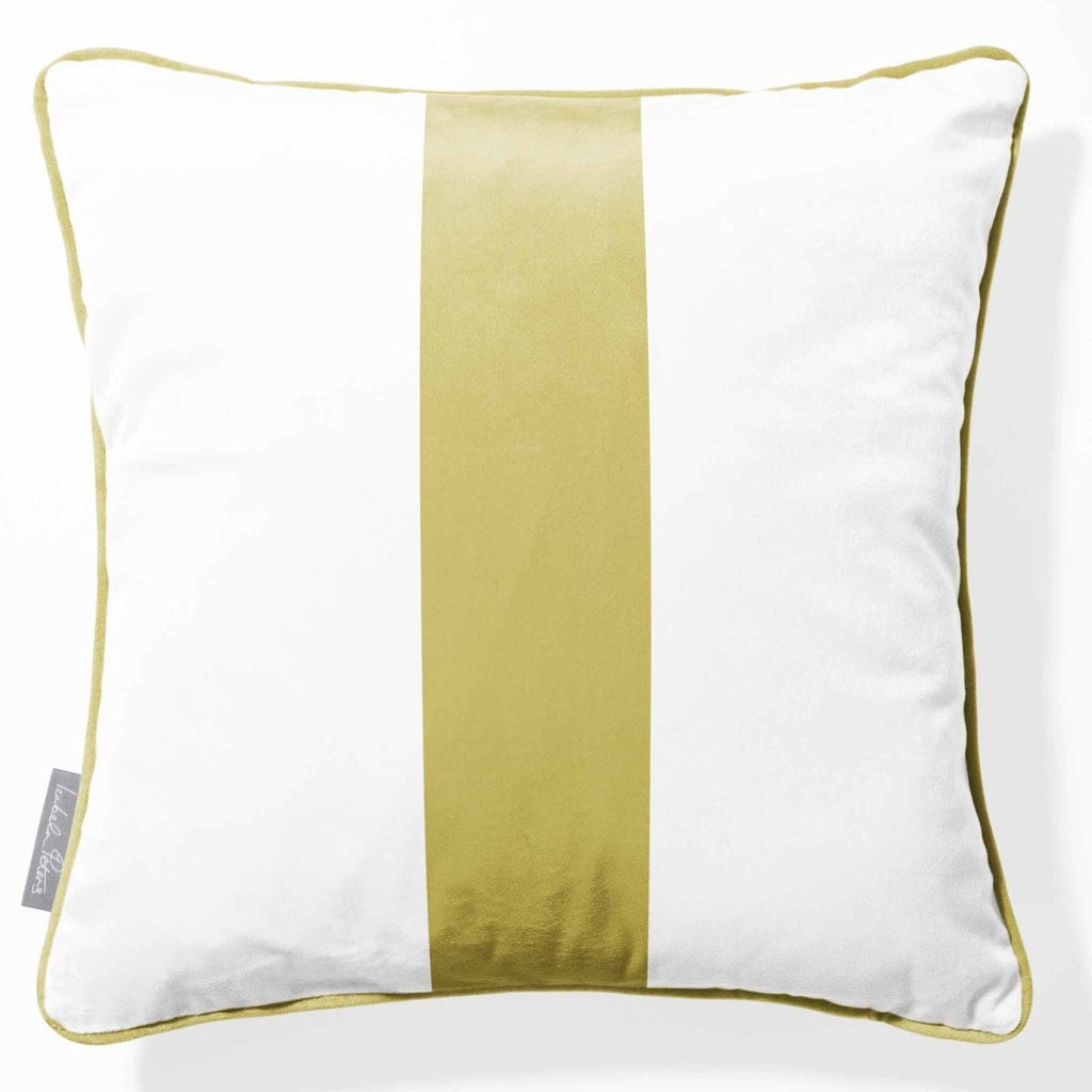 1 Stripe | Sustainable Velvet Cushion with Piping - Golden Lime 40 x 40 cm by Izabela Peters