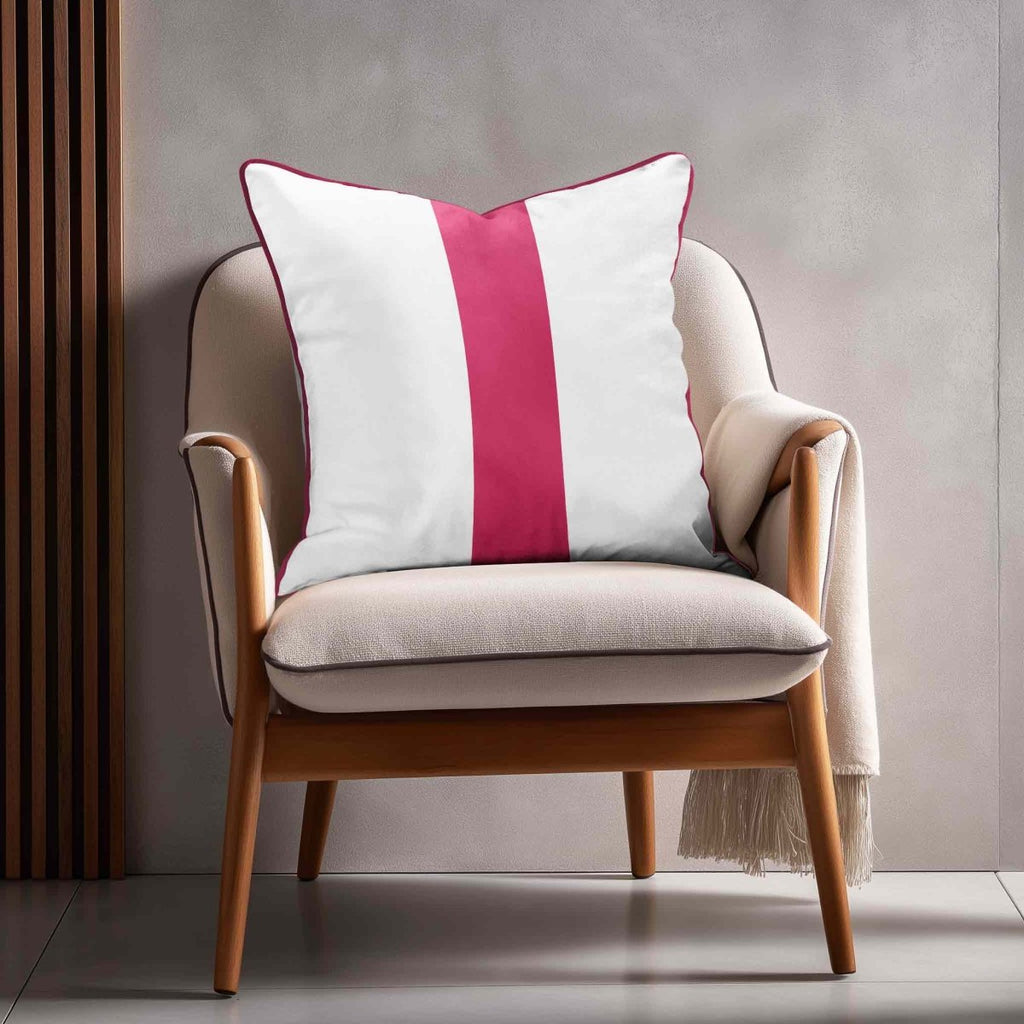 1 Stripe | Sustainable Velvet Cushion with Piping - Hot Pink 40 x 40 cm by Izabela Peters