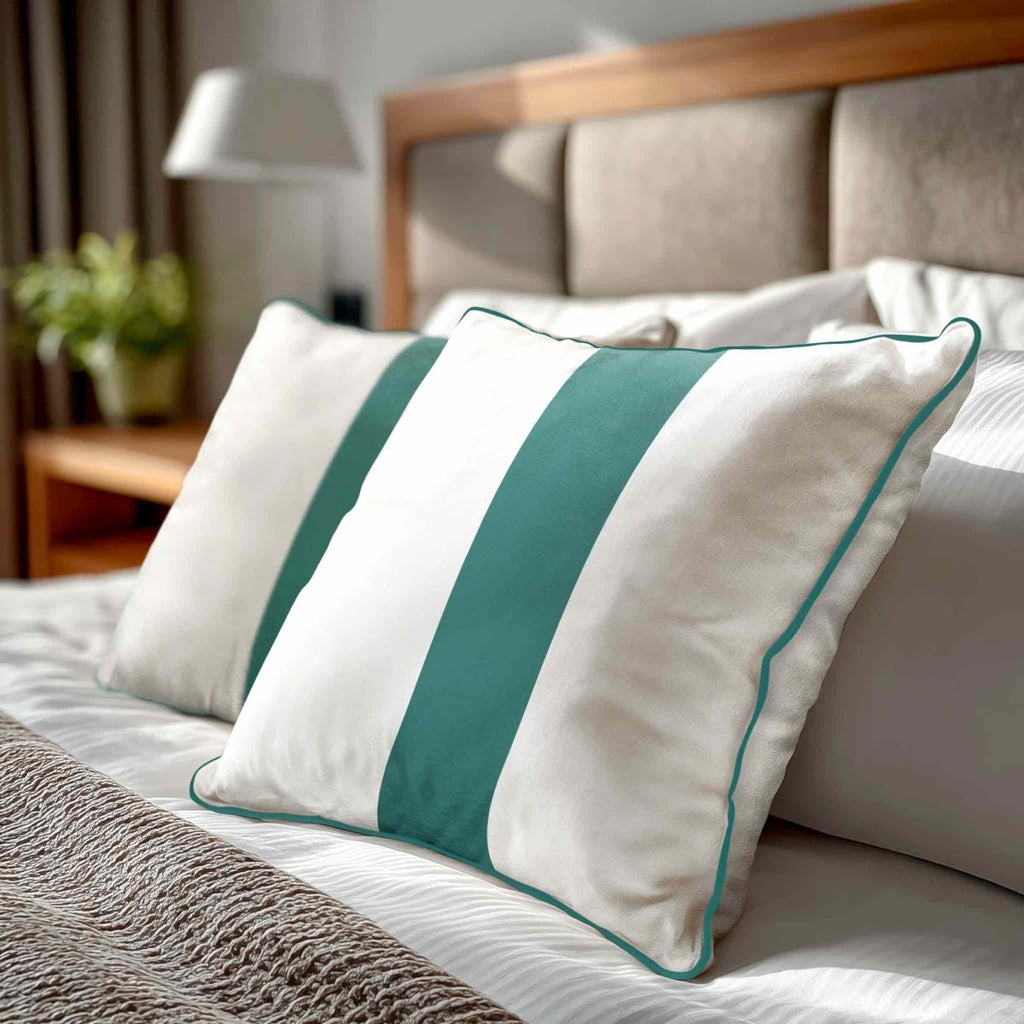 1 Stripe | Sustainable Velvet Cushion with Piping - Forest Biome 40 x 40 cm by Izabela Peters