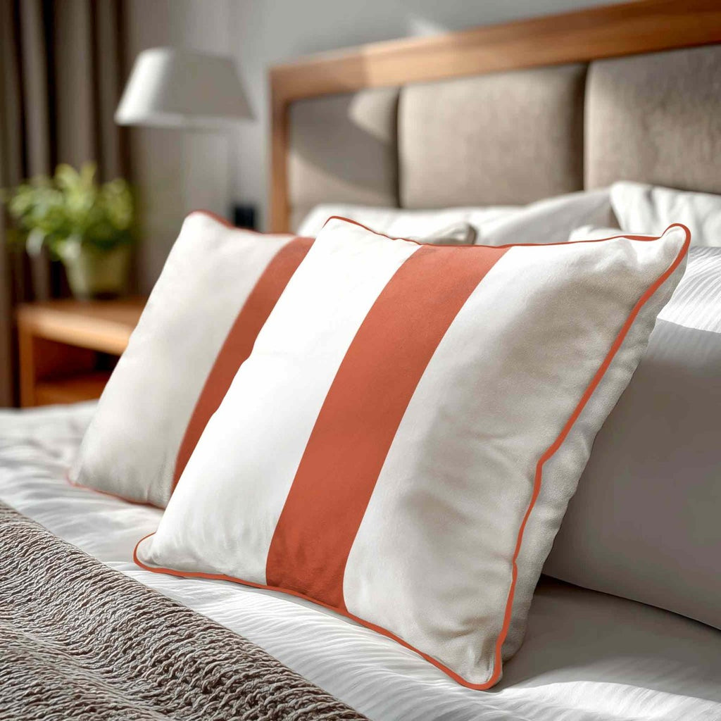 1 Stripe | Sustainable Velvet Cushion with Piping - Burnt Ochre 40 x 40 cm by Izabela Peters