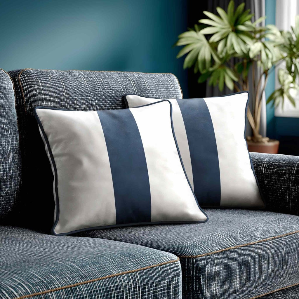 1 Stripe | Sustainable Velvet Cushion with Piping - Petrol Blue 40 x 40 cm by Izabela Peters