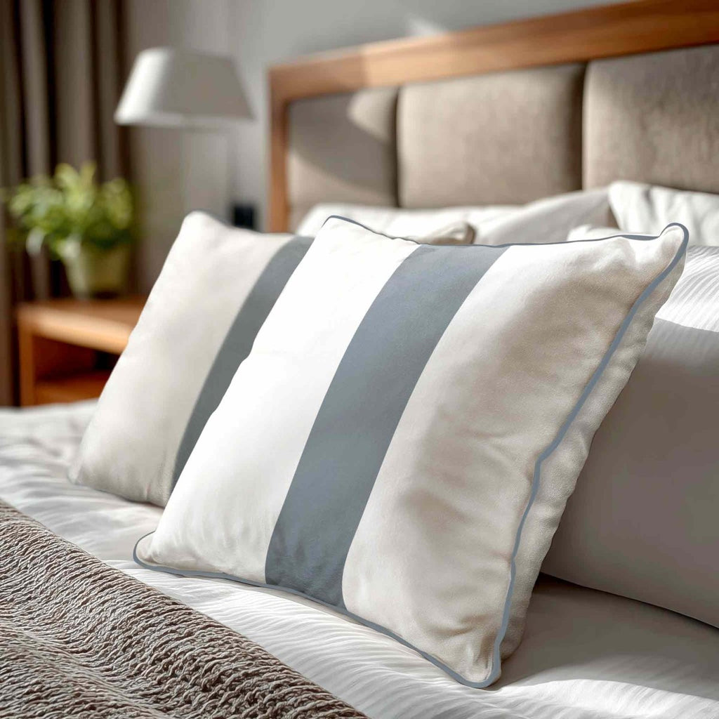 1 Stripe | Sustainable Velvet Cushion with Piping - French Grey 40 x 40 cm by Izabela Peters