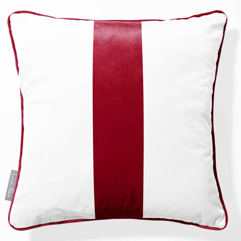 1 Stripe | Sustainable Velvet Cushion with Piping - Raspberry Red 40 x 40 cm by Izabela Peters